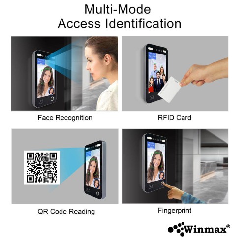 เครื่องสแกนควบคุมการเข้า-ออกอัจฉริยะ AI จดจำใบหน้า IPS HD 8 นิ้ว  รองรับ QR Code และลายนิ้วมือ Winmax-AI18EF