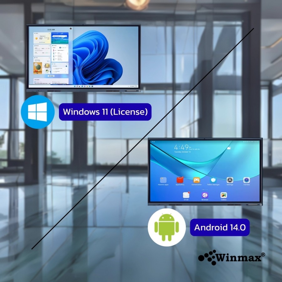 อินเตอร์แอคทีฟสมาร์ทบอร์ด 2CPU 2in1 Windows / Androids OS สำหรับการประชุมและสัมมนา 110 นิ้ว 4K Winmax รุ่น Win-IMR32-110