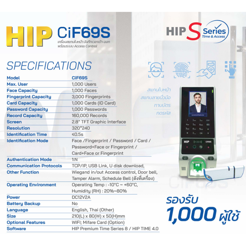 เครื่องสแกนใบหน้า รุ่น CiF69S