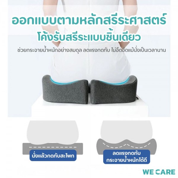 เบาะรองนั่งเพื่อสุขภาพ WE CARE ช่วยลดแรงกดทับ บรรเทาอาการปวดหลัง ป้องกันอาการออฟฟิศซินโดรม รองรับสรีระได้ดี รุ่น CareSit 2