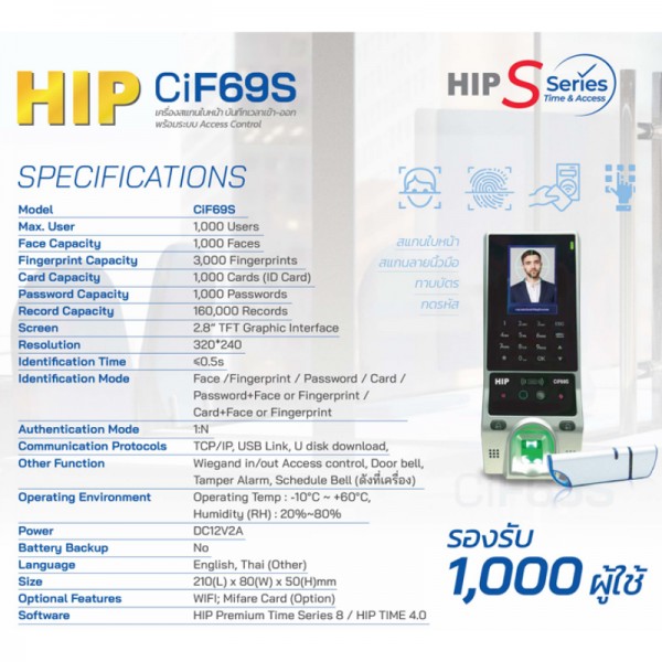 เครื่องสแกนใบหน้า รุ่น CiF69S