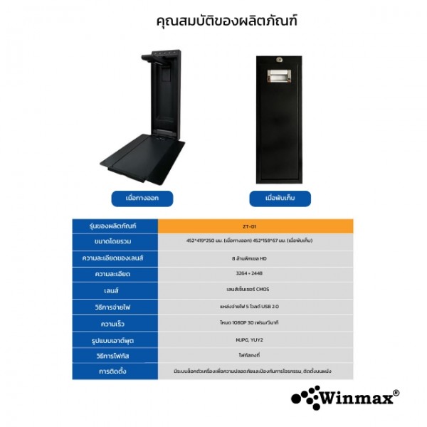 เครื่องสแกนเอกสาร ระบบกล้องความละเอียดสูง สำหรับ อินเตอร์แอคทีฟสมาร์ทบอร์ด ทุกรุ่น Winmax รุ่น Win-IAS371
