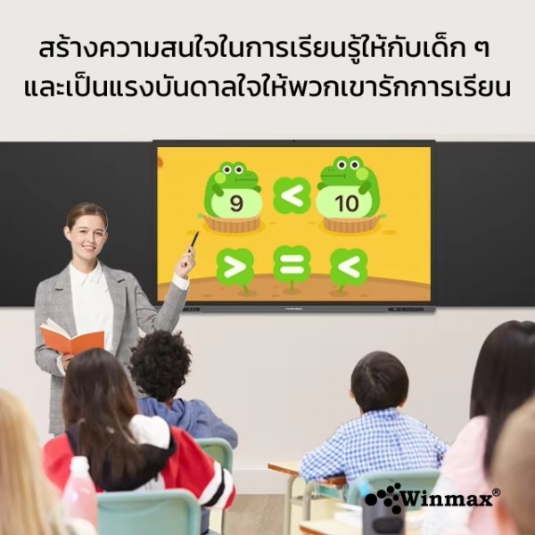 อินเตอร์แอคทีฟสมาร์ทบอร์ดพร้อมกระดานดำ 2CPU 2in1 Windows / Androids OS สำหรับการเรียนการสอน 98 นิ้ว 4K Interactive Smartboard with Blackboard for Education Winmax รุ่น Win-IBB33-98