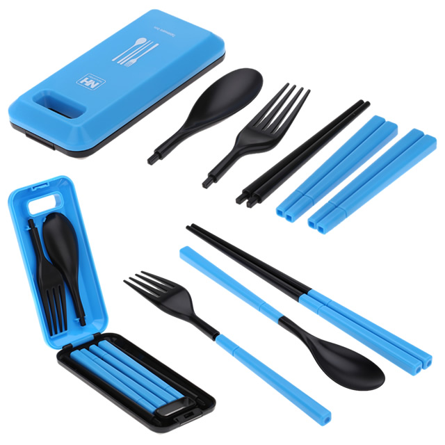 Tableware Set Spoon Fork Chopsticks Plastic Box Blue