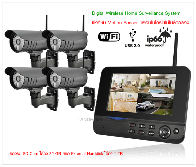 Digital Wireless CCTV Home Surveillance 4 CH with Motion Sensor