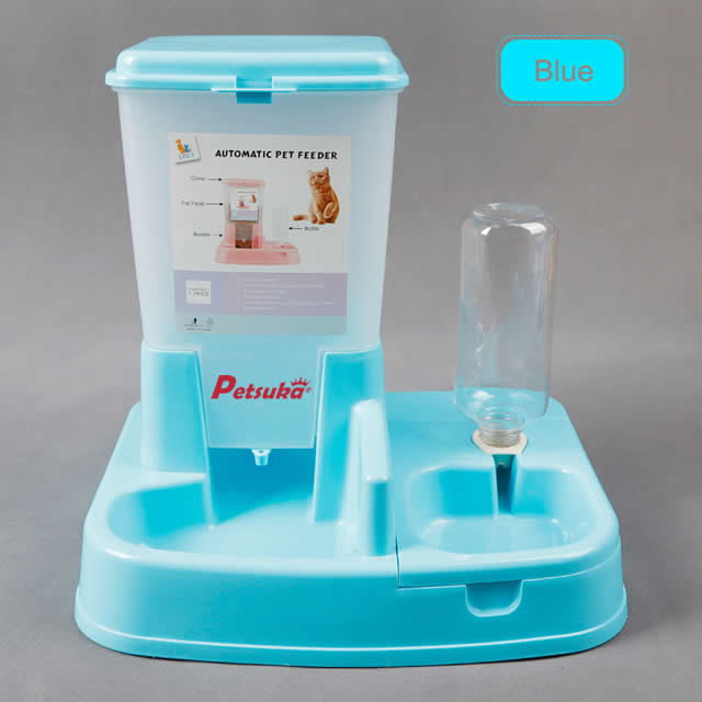 Pet Dog Cat Automatic Feeder Food and Water Dispenser Blue Color