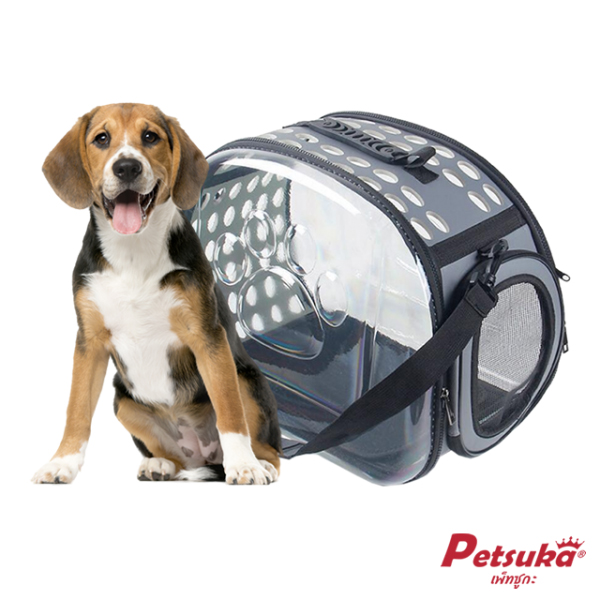 กระเป๋าสัตว์เลี้ยงสะพายข้าง Petsuka แบบโปร่งใส สีเทา ขนาด M