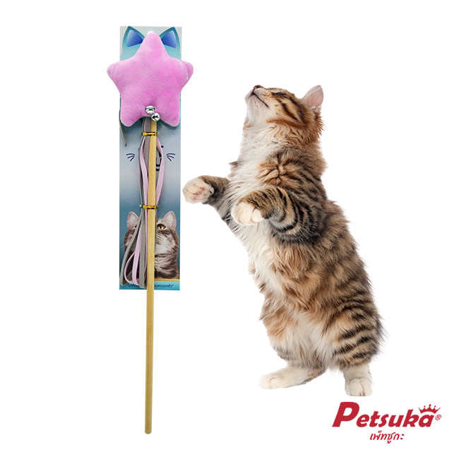 Petsuka Soft Fabric Realistic Star Cat Teaser Stick Pink