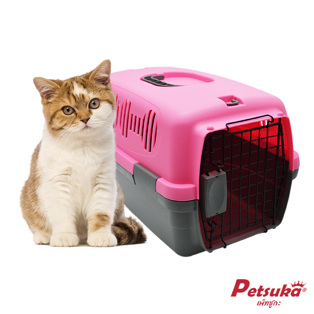 กล่องใส่สุนัขและแมว Petsuka Pet Cage กรงหิ้วสำหรับเดินทาง สีชมพู