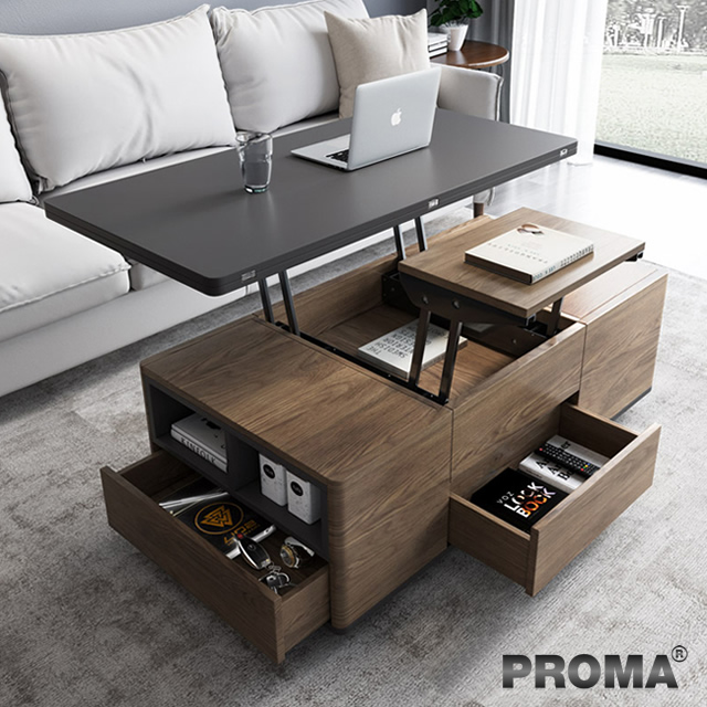 โต๊ะกลางมัลติฟังก์ชันพับได้ 3in1 PROMA โต๊ะกลางโซฟา โต๊ะทำงาน โต๊ะกินข้าว พร้อมเก้าอี้สตูล 4 ตัว