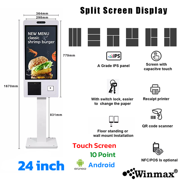 24 Inch Touchscreen Kiosk Checkout Machine Supermarket Android OS