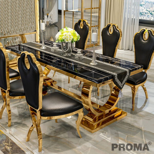 Luxury Gold Metal Dining Table Set 