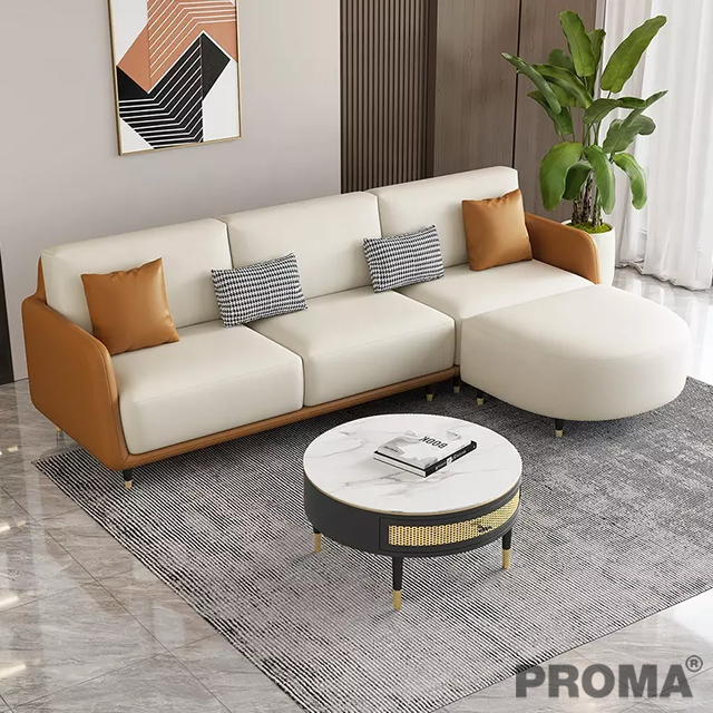 Living Room Italian Light Luxury PU Leather Sofa with Pillow