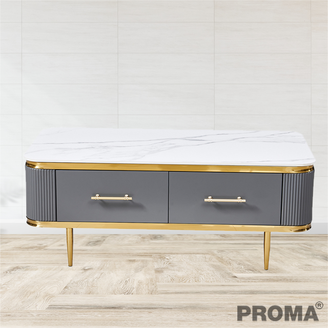 Luxury Living Room Coffee Table Gold Metal Legs Wooden