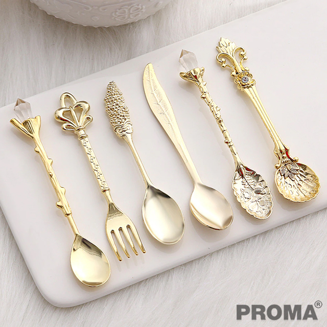 Mini Royale Style Spoons Forks Vintage Metal Carved Spoon