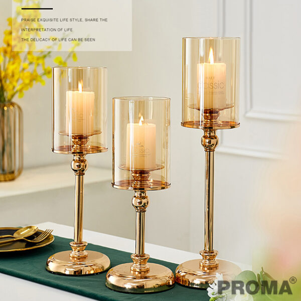  Metal Glass Gold Crystal Candlesticks