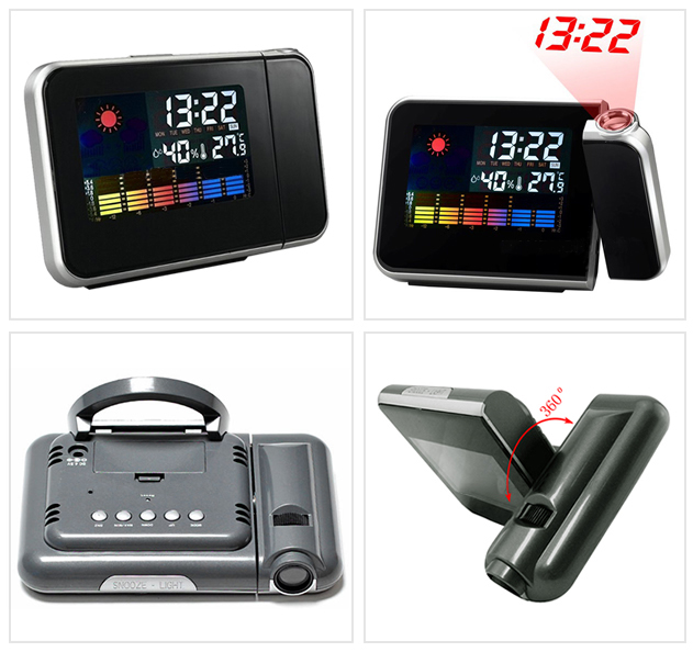 Digital LCD Screen LED Mini Desktop Projector Weather Station Alarm Clock