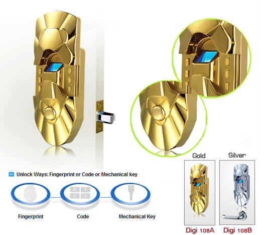 กลอนประตูดิจิตอล ปลดล็อคลายนิ้วมือ Fingerprint door Lock Digi-108A/108AB