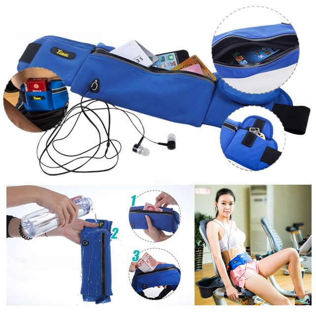 Headphone Jack Phone Accessories Sports Waist Bag Blue