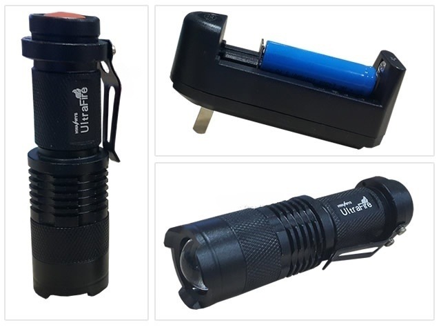 Flashlight lamp 500 lumen 7W zoomable black