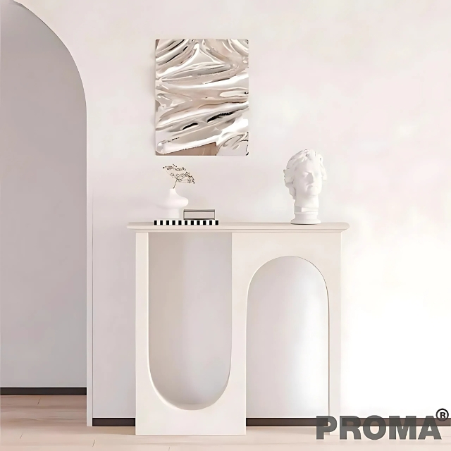 Wooden console table with an elegant design and minimalist-style shelves