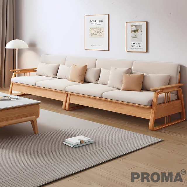 Nordic-Japanese style small and medium-sized solid wood fabric sofa living room