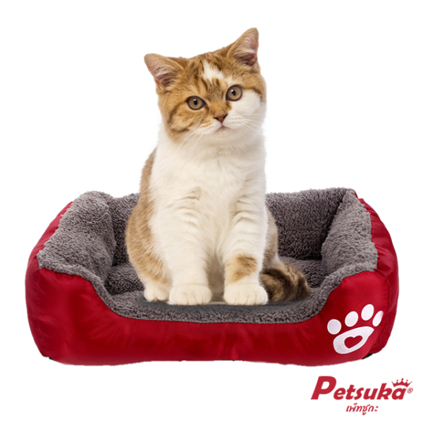 ที่นอนสัตว์เลี้ยง Petsuka รูปทรงสี่เหลี่ยมหนานุ่ม สีแดง BED-P01R