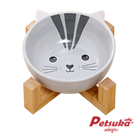 ชามเซรามิกสัตว์เลี้ยง Petsuka พร้อมฐานรองสไตล์ญี่ปุ่น สำหรับสุนัขและแมว รูปแมว