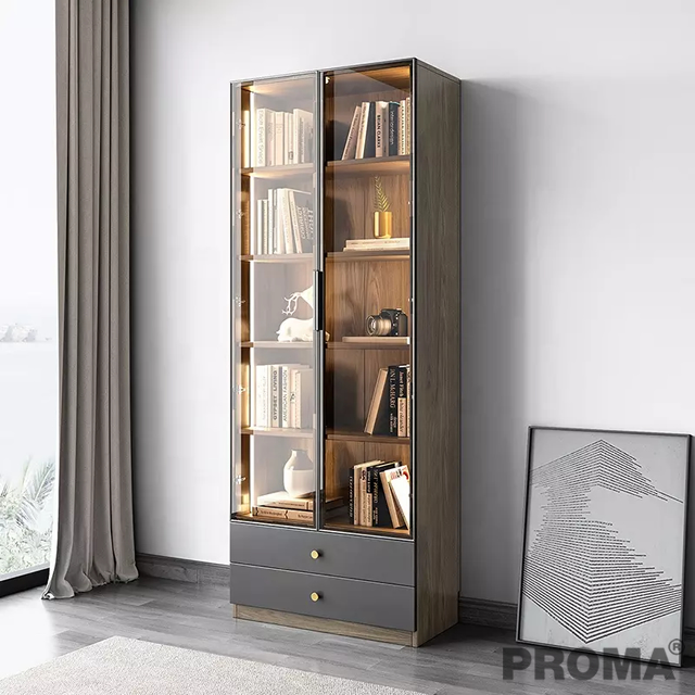 Lamp Layered Storage Bookcase with Double Drawer