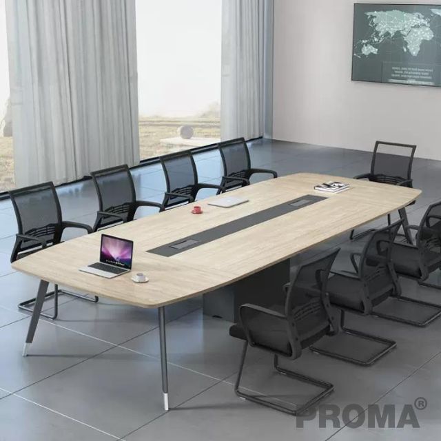 Modern design conference table Large square shape, accommodates 10-12 people.