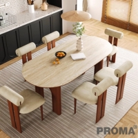Oval dining table with vintage French travertine stone chairs