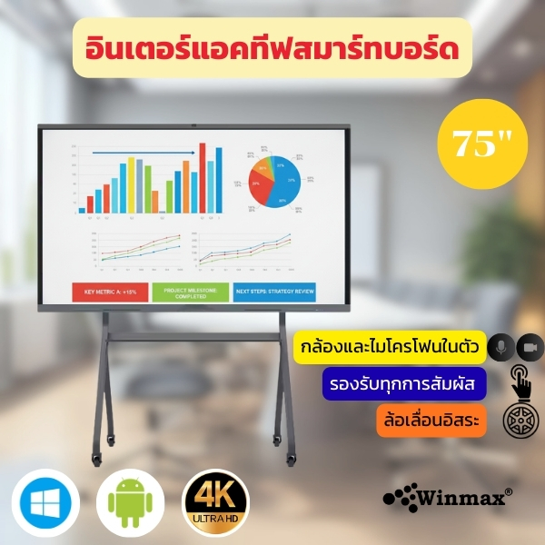 อินเตอร์แอคทีฟสมาร์ทบอร์ด 2CPU 2in1 Windows / Androids OS สำหรับการประชุมและสัมมนา75 นิ้ว 4K Winmax รุ่น Win-IMR32-75