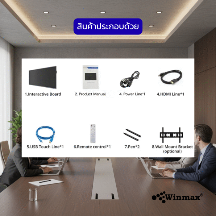 อินเตอร์แอคทีฟสมาร์ทบอร์ด อัลตราไวด์สกรีน (21:9) จอกว้างพิเศษ ความละเอียด 5K ขนาด 92 นิ้ว Winmax รุ่น Win-ISU-92