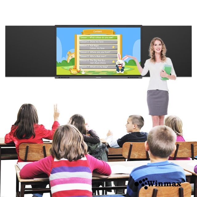อินเตอร์แอคทีฟสมาร์ทบอร์ดพร้อมกระดานดำ 2CPU 2in1 Windows / Androids OS สำหรับการเรียนการสอน 75 นิ้ว 4K Winmax รุ่น Win-IBB33-75