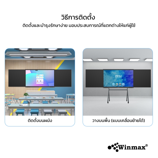 อินเตอร์แอคทีฟสมาร์ทบอร์ดพร้อมกระดานดำ 2CPU 2in1 Windows / Androids OS สำหรับการเรียนการสอน 75 นิ้ว 4K Winmax รุ่น Win-IBB33-75