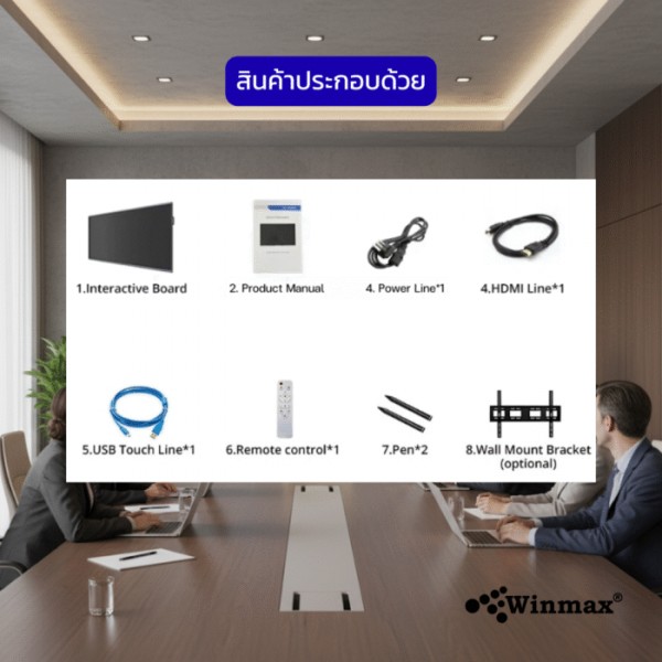 อินเตอร์แอคทีฟสมาร์ทบอร์ด อัลตราไวด์สกรีน (21:9) จอกว้างพิเศษ ความละเอียด 5K ขนาด 92 นิ้ว Winmax รุ่น Win-ISU-92