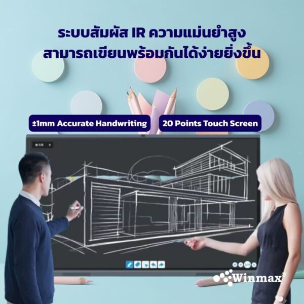 อินเตอร์แอคทีฟสมาร์ทบอร์ด 2CPU 2in1 Windows / Androids OS สำหรับการเรียนการสอน 65 นิ้ว 4K Winmax- รุ่น Win-ICR32-65
