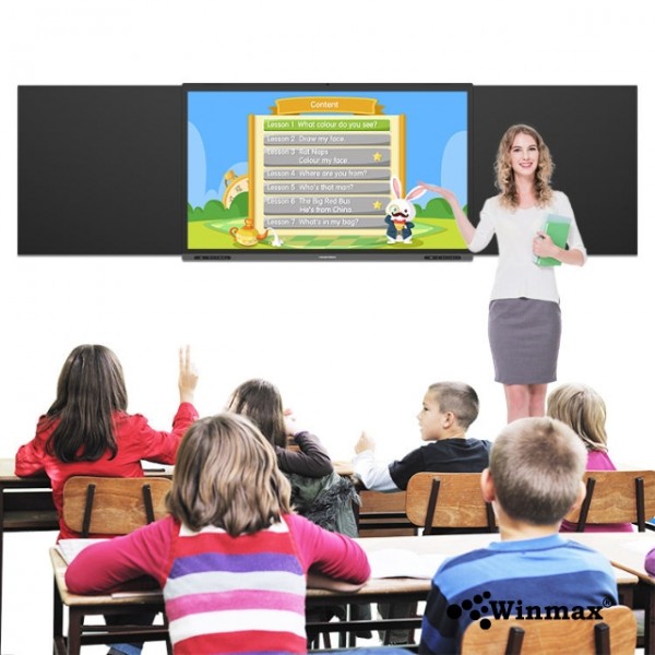 อินเตอร์แอคทีฟสมาร์ทบอร์ดพร้อมกระดานดำ 2CPU 2in1 Windows / Androids OS สำหรับการเรียนการสอน 86 นิ้ว 4K Interactive Smartboard with Blackboard for Education Winmax รุ่น Win-IBB33-86