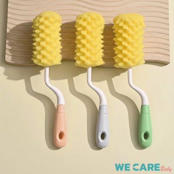 แปรงล้างขวดนม 3in1 แบบฟองน้ำสับปะรด ล้างจุกนม ล้างหลอด หัวแปรงหมุนได้ ปลอดสารก่อมะเร็ง ปลอดภัยกับลูกน้อย WE CARE รุ่น Cleaning Brush