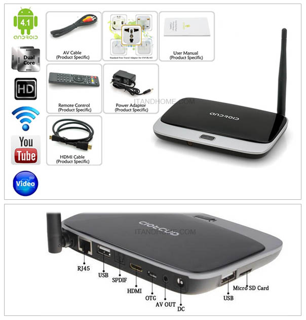 กล่อง Android ทีวี RK 3188 Bluetooth Quad core